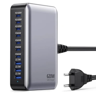 Bild av 620W USB C laddare, Gan 10 Port Multi bärbar snabbladdningsstation med 7 + 3 A portar, PD strömförsörjning, kompatibel iPhone/Galaxy/Pixel/MacBook Pro/Air/Dell
