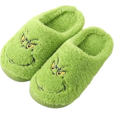 Bild av ENIXWH Grinch tofflor jul glada för kvinnor män rolig plysch vinter varma fluffiga tofflor, en, 37/38 EU