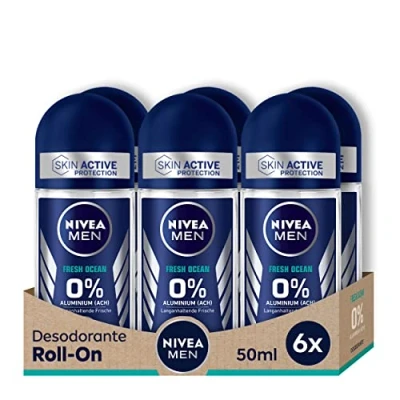 Bild av NIVEA MEN Fresh Ocean deodorant roll on (6 x 50 ml), utan aluminium (ACH) med 48 h skydd mot kroppslukt, uppfriskande doft (förpackningen kan variera)