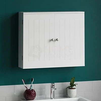 Bild av Bath Vida Badrumsskåp, 2 dörrar, väggmontering, trä, vitt 15 x 60 50 cm