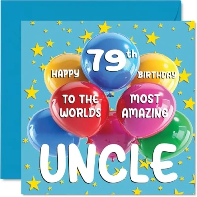 Bild av 79th Uncle födelsedagskort World&#039;s Most Amazing Happy Birthday kort för farbror från brorsdotter brorson, 145 mm x ålder 79 sjuttio nio gratulationskort till