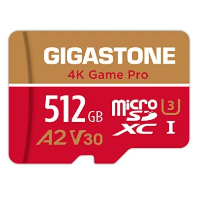 Bild av Gigastone 4K Game Pro 512 GB microSDXC minneskort och SD adapter med A2 appeffekt, L/S upp till 100/80 MB/s för videoinspelning, Nintendo Switch kompatibel, Micro kort UHS I U3 V30 klass 10