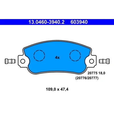 Bild av ATE 13.0460 3940.2 Jeu de plaquettes frein contact signal d&#039;usure inclus FIAT: Uno 3/5 portes, Ritmo 1, I Cabriolet, LANCIA: Y10