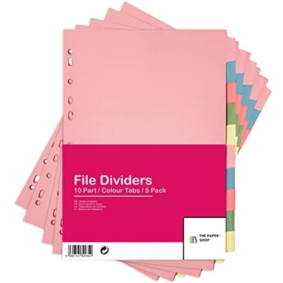 Bild av [5 pack] A4 fildelare 10 delar ämnesavdelare kortmappdelare flera hål stansade i blandade färger Passar alla porträttfildelare
