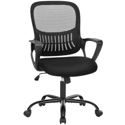 Bild av Sweetcrispy Kontorsstol ergonomisk, skrivbordsstol med ländryggsstöd, justerbara armstöd, snurrstol, höjdjusterbar kontorsstol, kontorsstolar, lämplig för kontor och sovrum (svart)