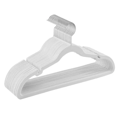 Bild av SONGMICS Sammetshängare, set med 20, halkfria, skåror, byxstång, 360 svängbar krok, utrymmesbesparande, tjocklek 0,6 cm, längd 43 vit CRF029W02