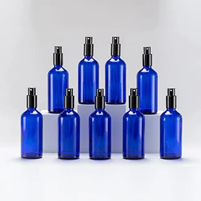 Bild av Yizhao Blå Sprayflaska Glas 100ml, med Liten Fin Dimma spray, Metalllock, Påfyllningsbara för Eterisk Olja, Resa, Rengöring, Parfym, Aromaterapi, Mmakeup 9 Stycken