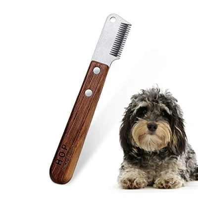 Bild av Hund trimkniv med trähandtag för trubbiga hundar grovhår tax fin täckhår terrier, medium kabelskalkniv brun trimm kniv husdjursvård verktyg husdjur underull