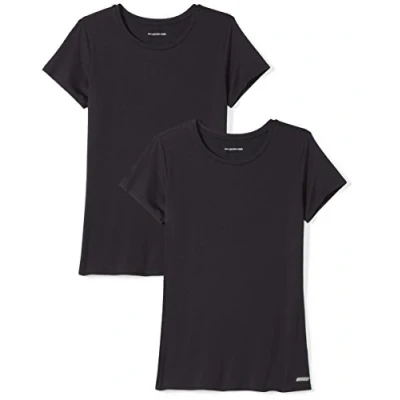 Bild av Amazon Essentials Dames Tech stretchig kortärmad T shirt med rund hals (finns i plusstorlek), 2 Pack, Svart, S