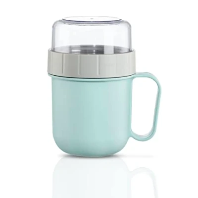 Bild av Xavax müslimugg 2 go, 500 + 200 ml (2 fack, müslikopp för t.ex. yoghurt, mjölk, extra topper flingor, frukt, majsflingor etc., läckagesäker To Go kopp, diskmaskinsäker) pastellblå/grå
