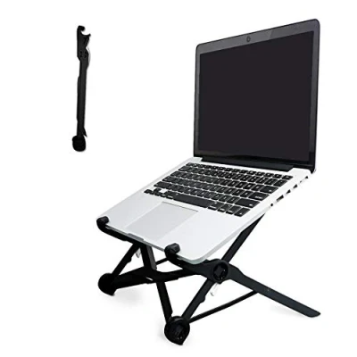 Bild av APzek laptopstativ, vikbart och justerbart ögonnivå, ergonomisk kompakt, bärbar, ventilerad laptophållare för bärbar dator Macbook (svart)