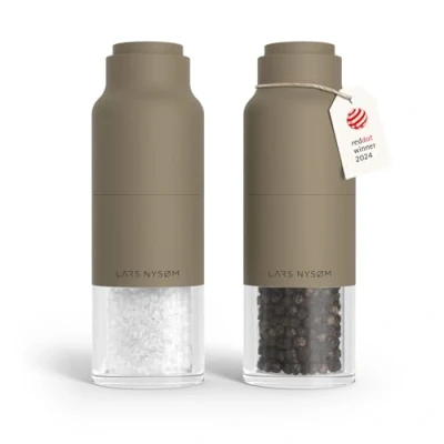 Bild av LARS NYSØM Salt och pepparkvarnset I rostfritt stål med justerbar malverk Flaskdesign Kryddkvarnset Manual (Taupe Brown)