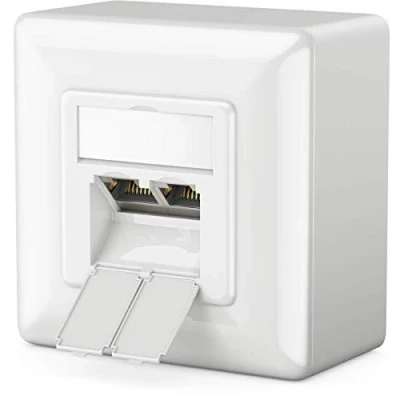 Bild av deleyCON 1x CAT 6a Universellt Nätverksuttag 2x RJ45 Port Skärmad Ytmonterad eller Infälld 10 Gigabit Ethernet Nätverk EIA/TIA 568A&amp;B Vit