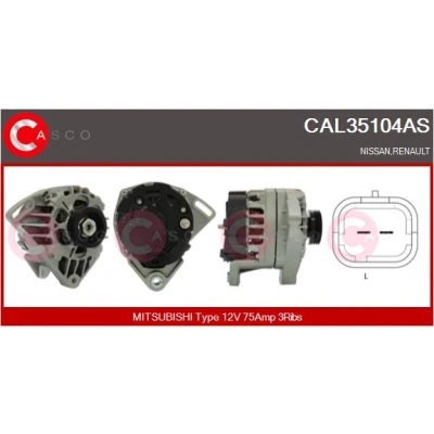 Bild av CASCO CAL35104AS Generator 12V 75A RENAULT: CLIO 2, Kangoo I Express, I, NISSAN: Kubistar Skåpbil