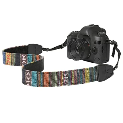 Bild av MoKo Camera Strap, Premuim Cotton Canvas Braided Adjustable Universal Sling Shoulder Neck Belt for All DSLR Digital Canon, Fuji, Nikon, Olympus, Panasonic, Pentax, Sony, Colorful Stripe