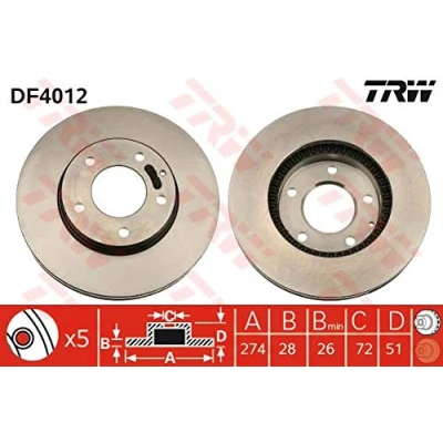 Bild av TRW DF4012 Disque de frein 274 28 5 114 ventilé peint MAZDA: MPV 2