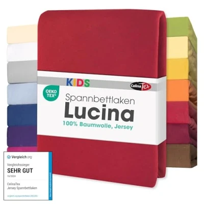 Bild av Bebisbomull dra på lakan för barnmadrasser, 60 x 120 till 70 140 cm, CelinaTex Lucina Minis, bomull, rubin röd, 3 set cm