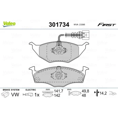 Bild av VALEO 301734 Jeu de plaquettes frein FIRST Essieu avant contact signal d&#039;usure inclus avec tôle anti bruit AUDI: A2