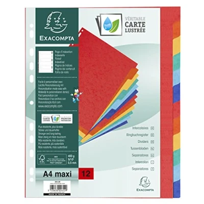Bild av Exacompta Ref 2612E Nature Future Dividers Lämplig för A4+ dokument, förstansade, 400 gsm äkta pressbräda, 12 dels avdelare, FSC certifierad flerfärgad