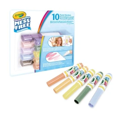 Bild av Crayola Color Wonder, set med 10 fläckfria tuschpennor transparent bläck, pastellfärger, Maxi spets, 3+ år, 75 7019