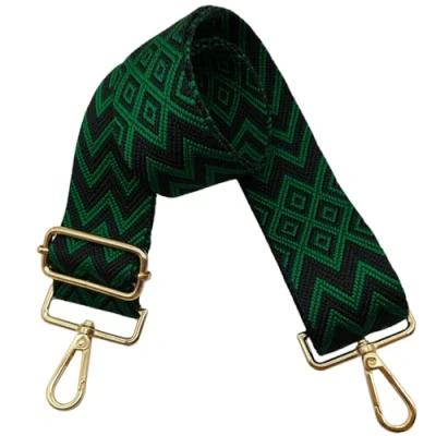 Bild av Axelrem för väska 5 cm bred rem axelväska, justerbar utbytbar med guldspänne, kvinnor, DIY axelremstillbehör, (svart/grön), 12