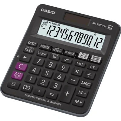 Bild av Casio bordsräknare kompakt med kontroll och korrektningsfunktion, MJ 120DPLUS, svart