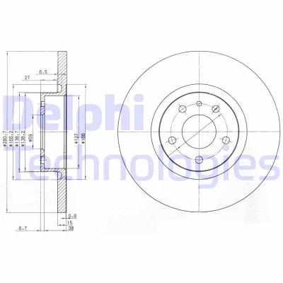 Bild av DELPHI BG3420 Disque de frein 281 15 5 plein huilé non traité sans roulement roue, bague ABS ALFA ROMEO: 147, 156 Sportwagon, Berline