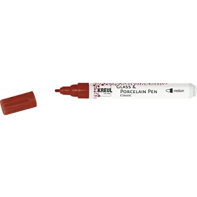 Bild av KREUL 16463 Glas &amp; Porslin Pen Classic Medium, mörkröd, formstabil spets, linjetjocklek ca 24 mm, täckande vattenbaserad porslinsmålningspenna, briljant, ljusbeständig färg
