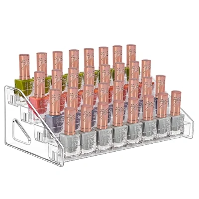 Bild av JessLab nagellack förvaring, 4 stegs klar akryl nagellackshållare eteriska oljor kosmetika monter makeup arrangör förvaring för badrum tvättställ bänkskiva