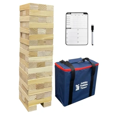 Bild av JacJoe All Pro trätorn spel toppling block stapling trä 56 st utomhus gårdsspel för familj (stor 1,87 fot)