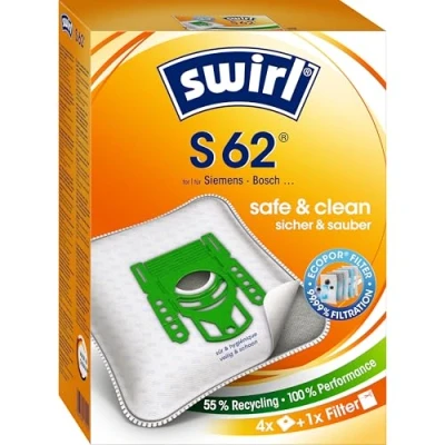 Bild av Swirl MicroPor Power Filter S 62 Papper Luktblockerande Dammsugarpåsar, Paket med 4