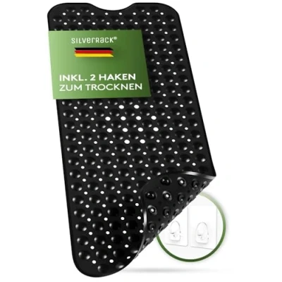 Bild av SilverRack Badkarsmatta 100 x 40 cm (svart) halkfri matta, badkar, BPA fri för barn och spädbarn, duschmatta, mögelresistent maskintvättbar badmatta