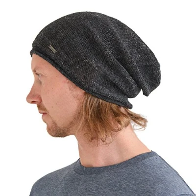 Bild av CHARM linne sommar beanie slouchd kylning stickad hatt unisex män kvinnor, svart, En Storlek