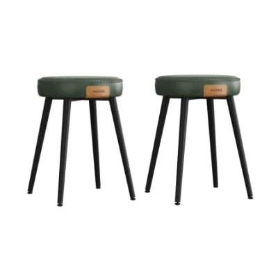 Bild av VASAGLE EKHO Collection Matsalspall, set med 2, köksstol, vadderad sits, PU sömmar, modern stil från mitten av århundradet, höjd 48,2 cm, vardagsrum, kontor, skogsgrön LDC170C02