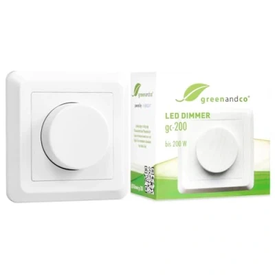 Bild av greenandco® gc 200 Infälld 2 vägs LED dimmerströmbrytare 1 200W, fungerar också med halogen och glödlampor, vit