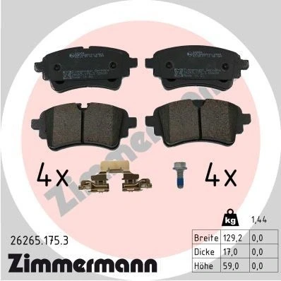 Bild av ZIMMERMANN 26265.175.3 Bromsbeläggsats förberett för slitvarningsvisning AUDI: A4 B9 Avant, A6 C8 A5 Sportback