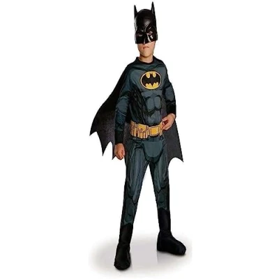 Bild av RUBIES Officiell DC BATMAN barndräkt, klassisk dräkt för barn, 910 år, kostym med tryckt jumpsuit, bälte, stövelöverdrag, avtagbar cape och mask, halloween, karneval