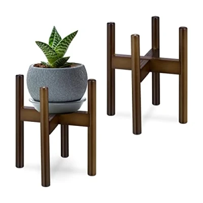 Bild av Relaxdays Växtstativ, bambublomstativ i set om 2, för blomkrukor upp till 32 cm Ø, justerbar och stapelbar, brun
