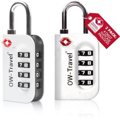Bild av OW Travel TSA Godkänd Kombinationslås (Silver 2 pack) 4 siffrig kod Lås Säkerhet Ryggsäck Hänglås Resväska, lås, resväska Gymskåp,