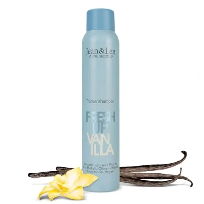 Bild av Jean &amp; Len torrschampo Fresh Up Vanilla, lätt att borsta av, ger håret extra grepp, med omedelbar färsk effekt, vaniljmandeldoft, utan parabener och silikoner, vegansk, 200 ml