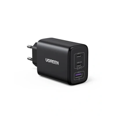 Bild av UGREEN USB C Laddare 65W Charger 3 portars PD Strömadapter 60W Kompatibel med MacBook Pro/Air, iPad iPhone 16/16 Pro/16 Pro Max/15, Galaxy S24 Ultra/S24+/S24 osv (Svart)