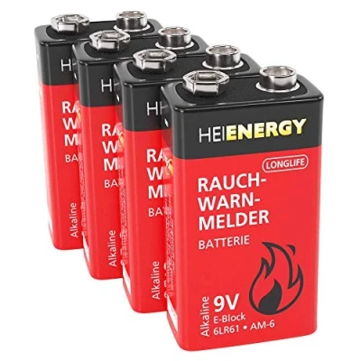 Bild av HEITECH 9 V batteri för rökvarningsdetektor 4 x alkaliska blockbatterier hållbara och läckagesäkra idealiska brandlarmar, rörelsedetektorer, rökdetektorer, larmsystem kolmonoxidvarnare