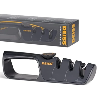 Bild av Deiss PRO Knife Sharpener With Adjustable Angle Knob Handheld Manual Sharpeners for Kitchen Knives, Scissors Sharpener, Pocket Repair, Restore, Polish Blades, Non Slip Grip