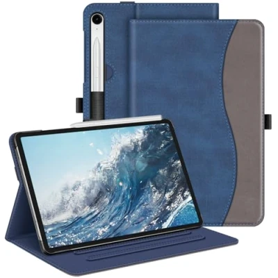 Bild av Fintie fodral för Samsung Galaxy Tab S9 FE 10,9 tum/Tab 11 tum 2023 surfplatta, multivinkel folio, skyddsfodral med dokumentfack och automatisk sömn/väckningsfunktion, denim indigoblå