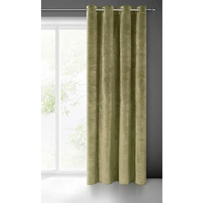Bild av Eurofirany villa gardin sammet mjuk 10 öljett 1 st. elegant tjock 290 g/m2 slät enfärgad fluffig modern klassisk vardagsrum sovrum lounge, olivgrön, 140 x 250 cm