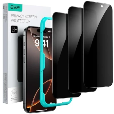 Bild av ESR 3 pack för telefon 2024 Pro Max integritetsskydd, anti spion härdat glas mikroböjda kanter, fodralvänlig
