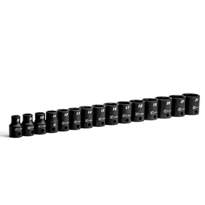 Bild av Capri Tools 3/8 tums enhet grund slagsockelsats, metrisk, 8 till 22 mm, premium krom molybden stål, 15 delar