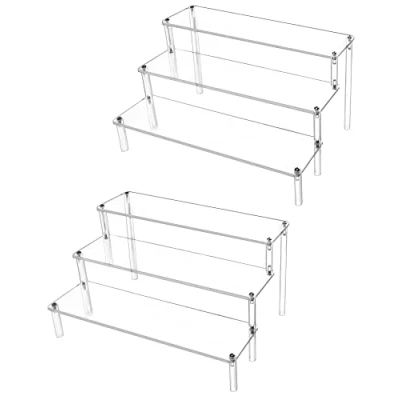 Bild av QWORK 3 nivåer klar akryl displaystativ detaljhandelsupphöjare för popfigurer, cupcake, efterrätt, parfym, nagellack, smaktillsats, 30 x 21 15 cm (2 pack)