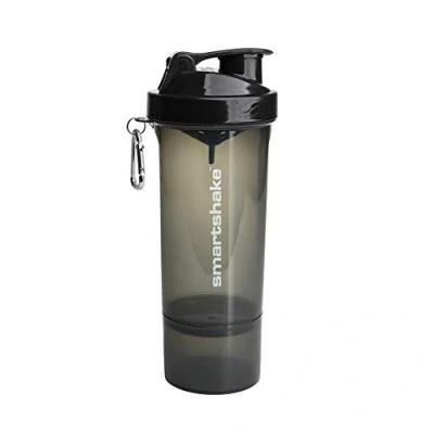 Bild av Smartshake smal proteinblandare flaska med förvaring, 400 ml till 500 läckagesäker BPA fri liten proteinskakningsflaskor smart shaker kopp för kvinnor + män, pistolrök svart (2%))