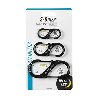 Bild av Nite Ize LSBC 01 R6 S Biner glidlås i rostfritt stål (förpackning med 3), svart